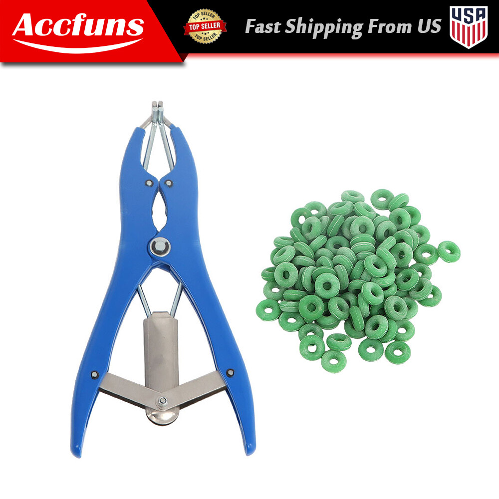 Elastrator Plastic with 100 Rubber Rings Castration Plier Applicator Livestock