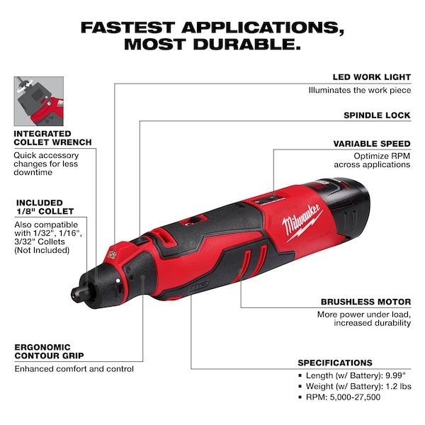 Milwaukee Tool 2525-21 M12 Brushless Rotary Tool Kit