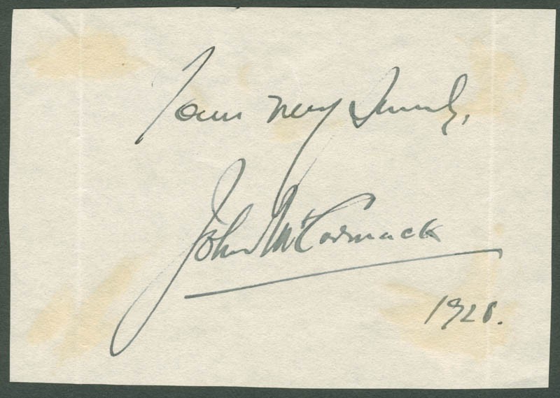 JOHN McCORMACK - AUTOGRAPH SENTIMENT SIGNED 1928