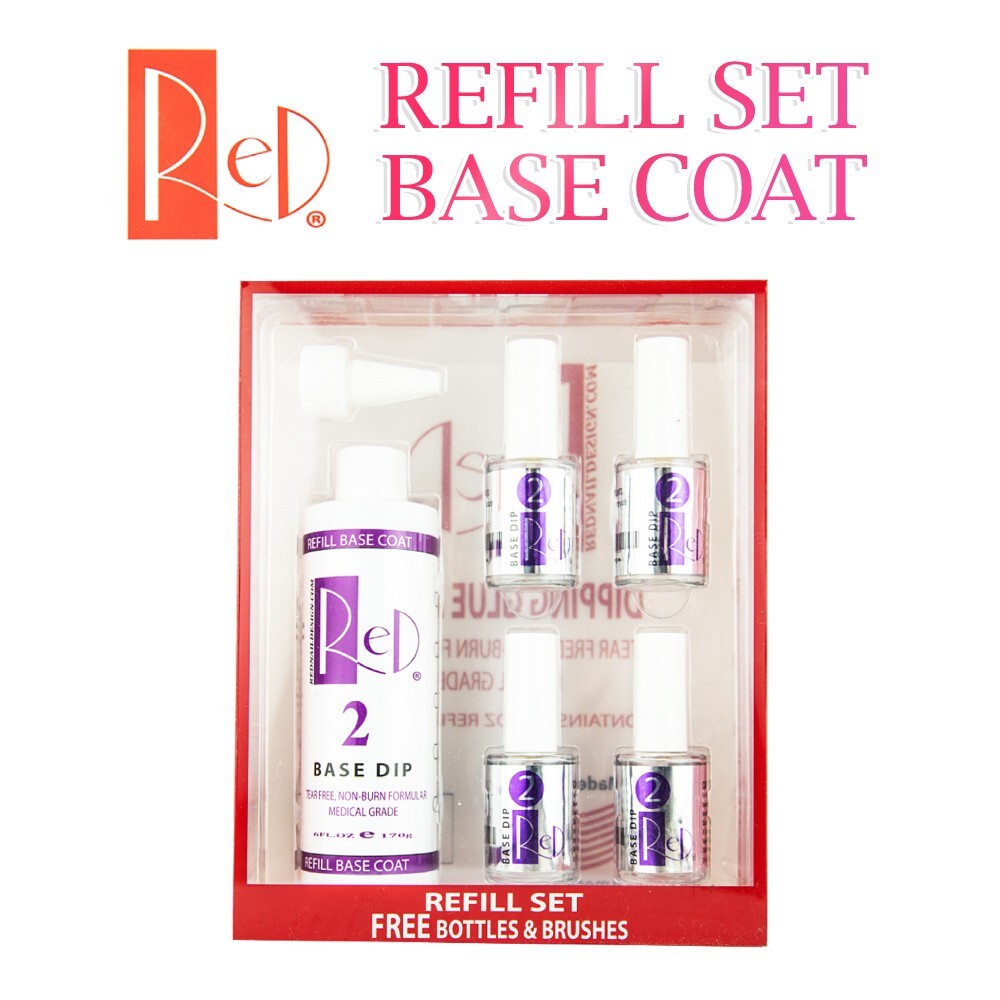 RED Dipping Base Coat (#2) Refill Kit 7 oz + 4 Empty Bottles