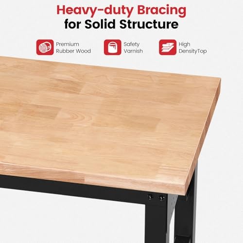 Work Bench for Garage Adjustable Workbenches with 60 INCH Double Layer&Wheels