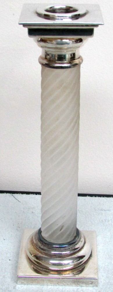 VINTAGE CRYSTAL & STERLING SILVER SINGLE COLUMN 8 INCH CANDLESTICK