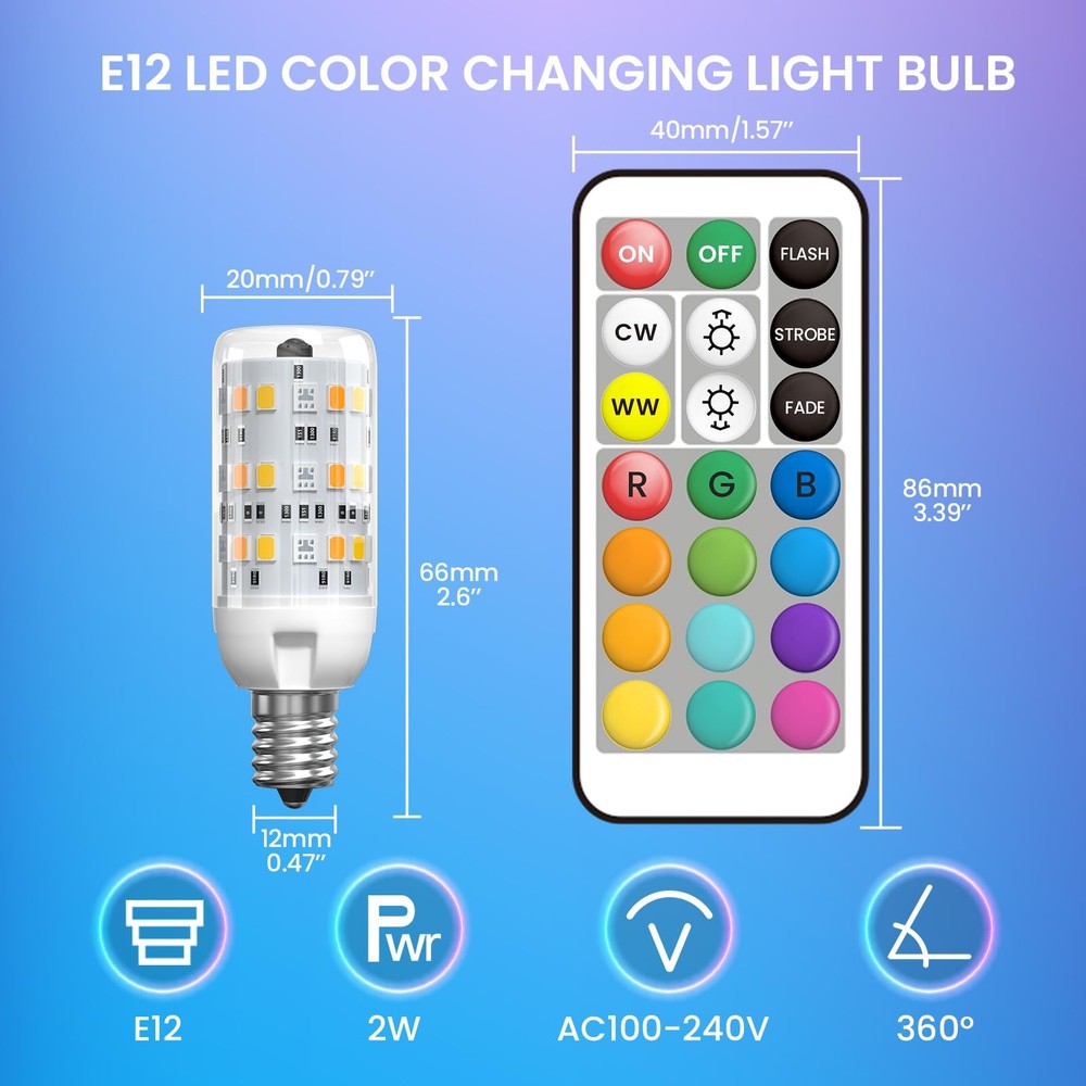 TobeBright E12 Color Changing LED Light Bulb with Remote Control 2W E12 Chand...