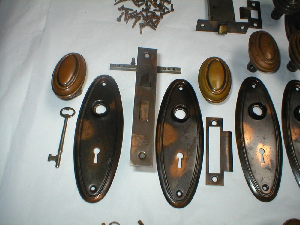 Antique Japanned Door Hardware Set