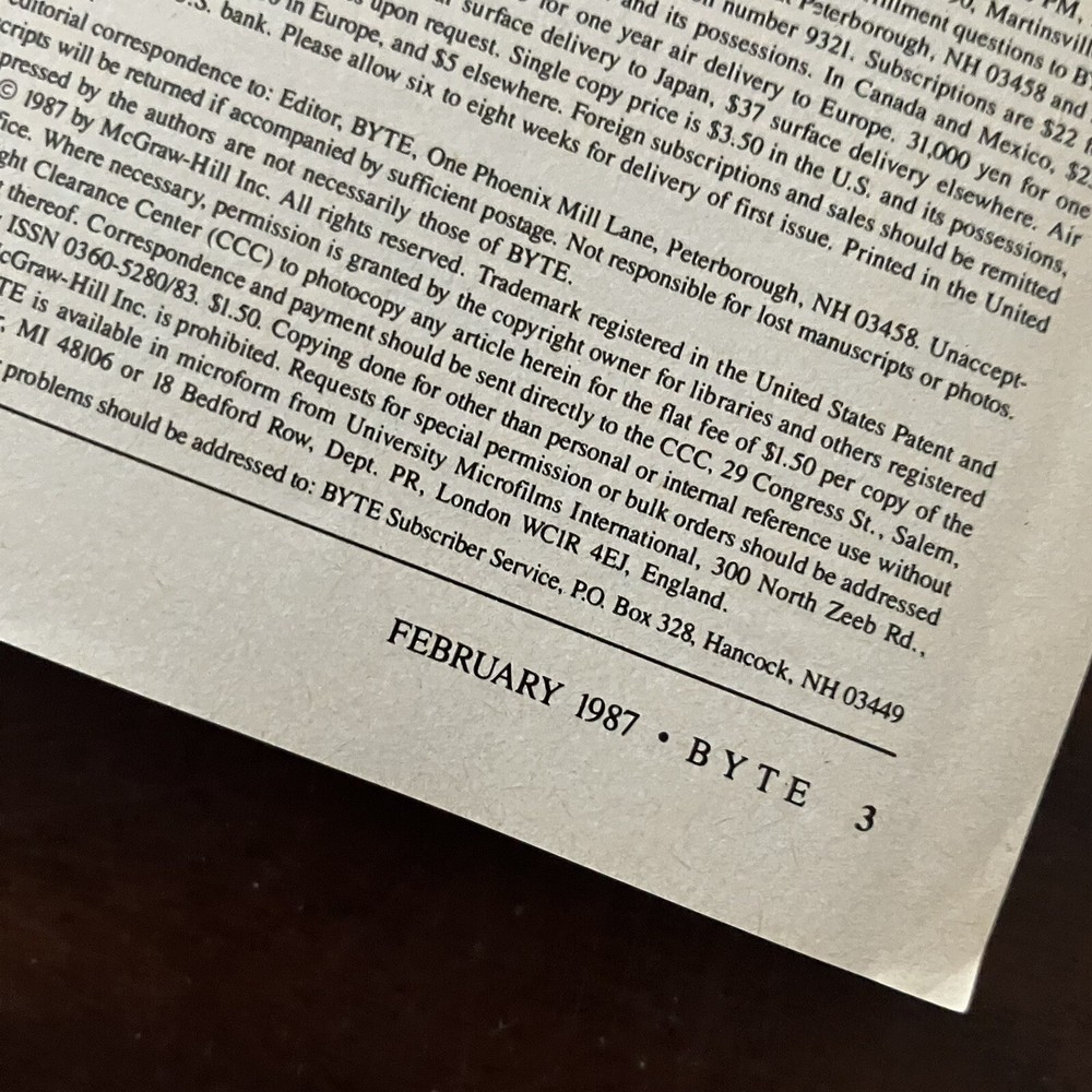 February 1987 Byte computer magazine Wood Computer School Desk Cover