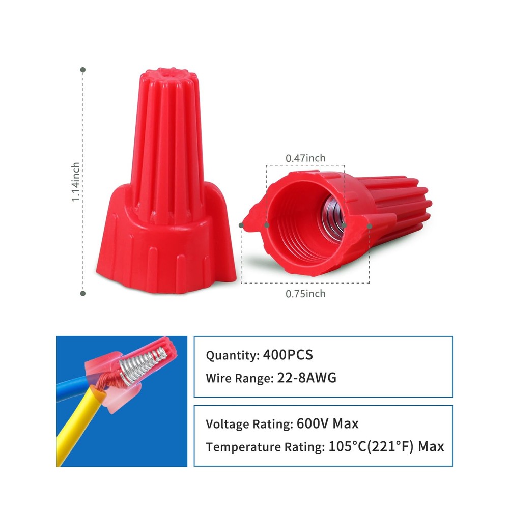 400PCS Red Wire Connectors Nuts, Winged Electrical Wire End Connectors Caps, ...
