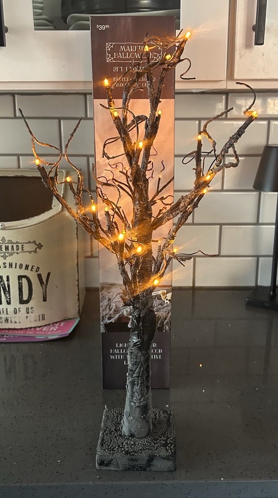 2FT 24 LED Light up Tabletop Lighted Black Halloween Tree Hallow Decor