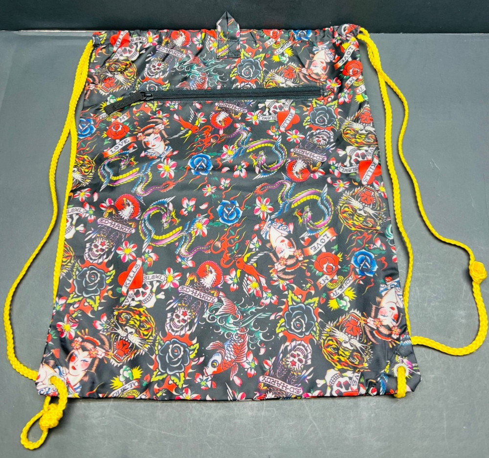 ed hardy nylon drawstring backpack love kills slowly