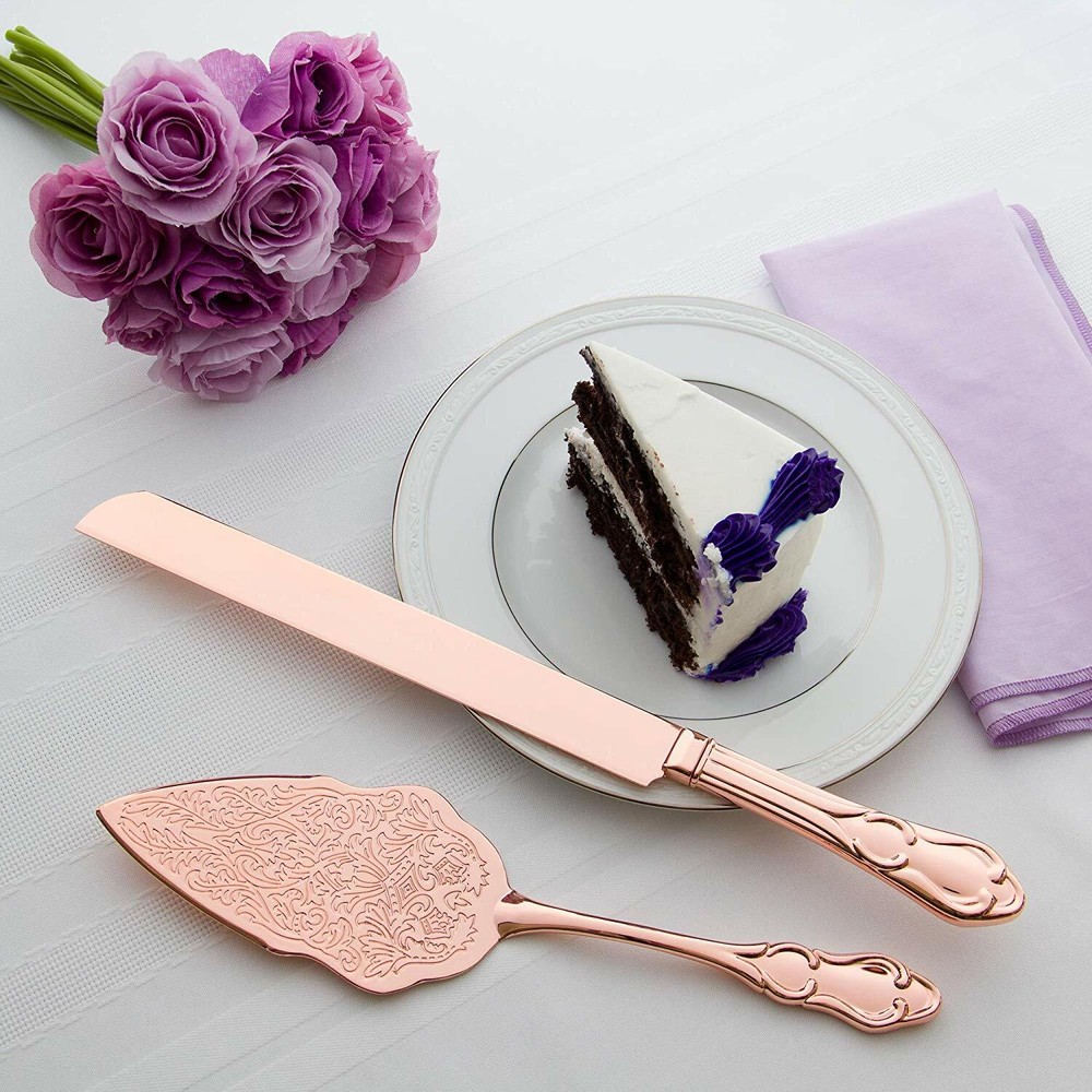 Cake Knife & Server Set, Cake Cutting Set for Wedding (Rose Gold)