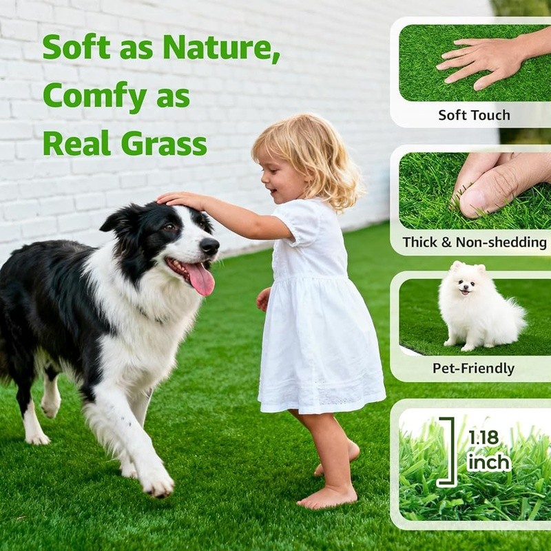 Durable Artificial Grass Turf UV Resistant Easy Drainage Soft Surface Pets New