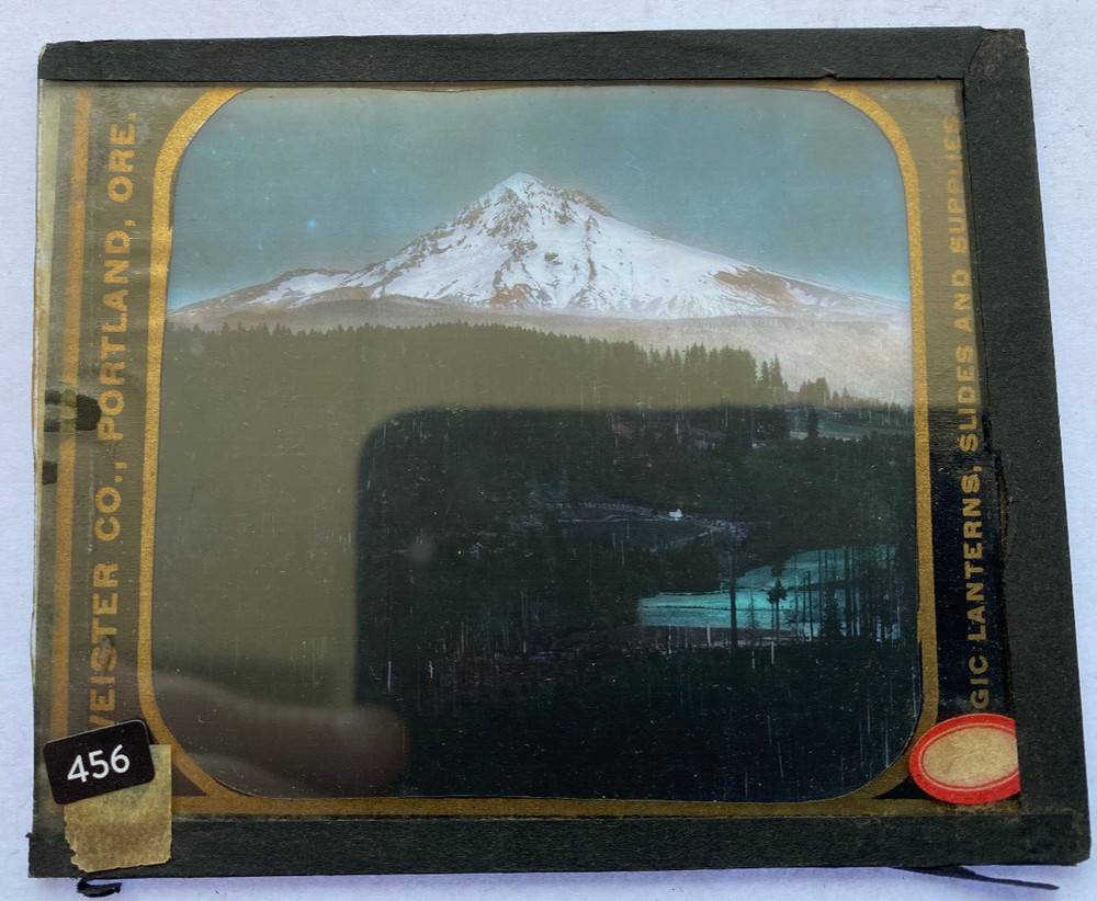 COLORED MAGIC LANTERN SLIDE 456 MT SHASTA? 1900s
