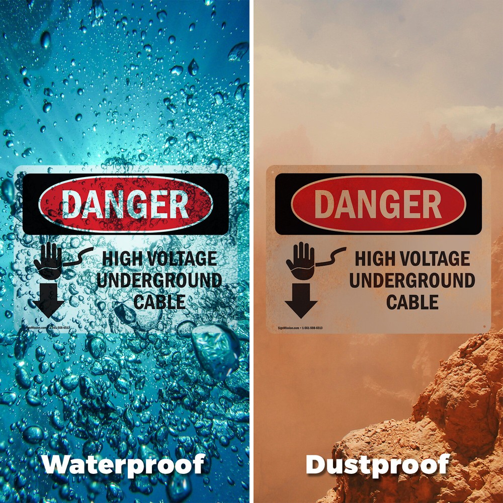 (2 Pack) High Voltage Underground Cable OSHA Danger Sign Decal Metal Plastic