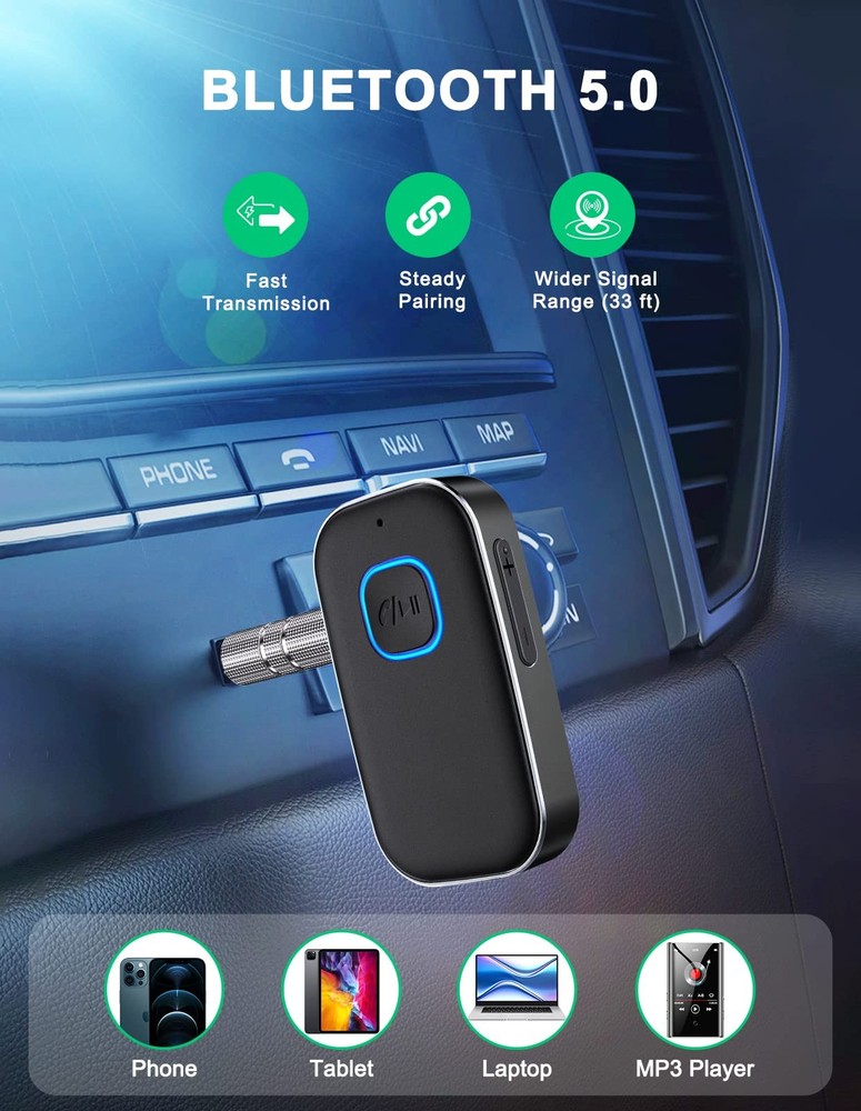 COMSOON Bluetooth AUX Adapter for Car, Noise Reduction Small, All Black