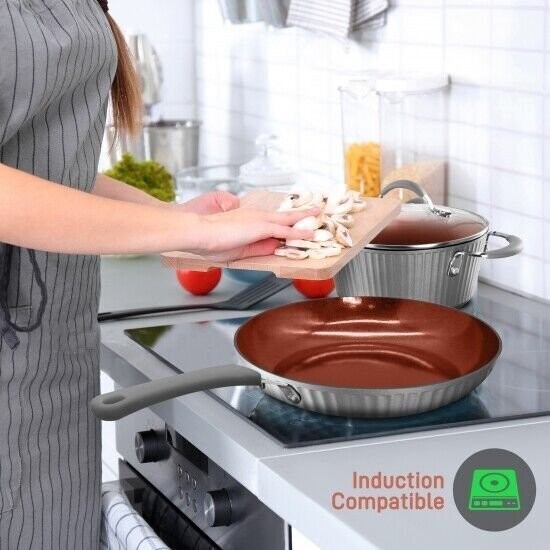 Nutrichef Kitchen Cookware Set w/Elegant Lines Pattern Non-Stic NCCW11GL