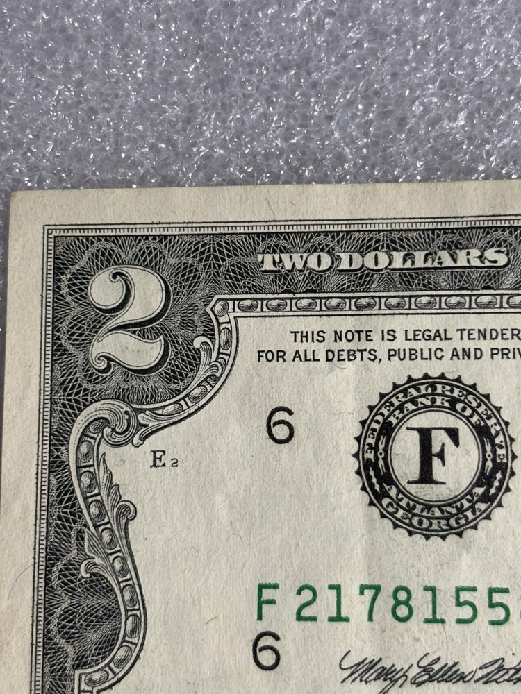1995 Us $2 Dollar Error Note Ink Bleeds , Miscut Excellent Condition ￼