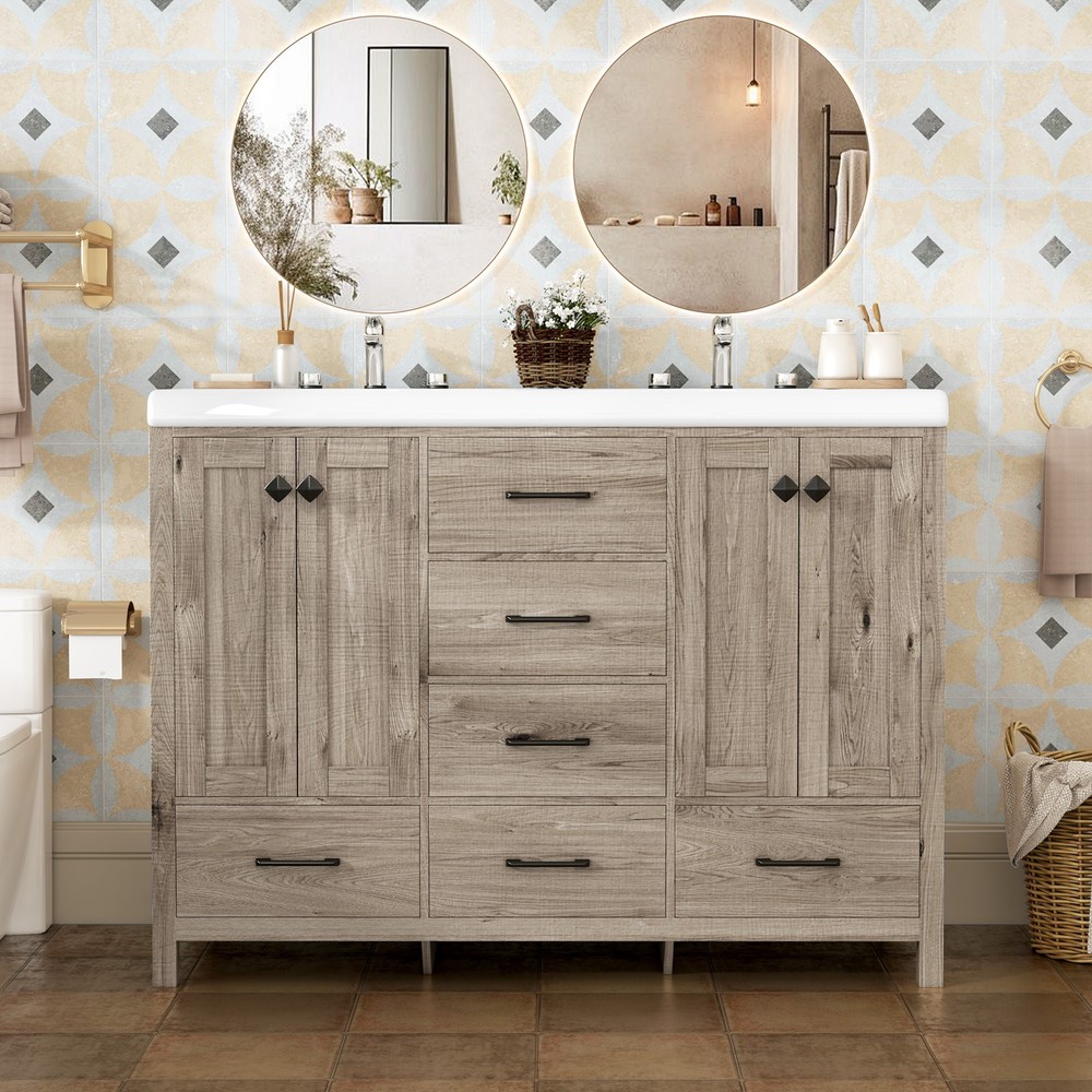 Premium Double Sink Vanity Combo with Two Ceramic Basins & Multi Layer Storage