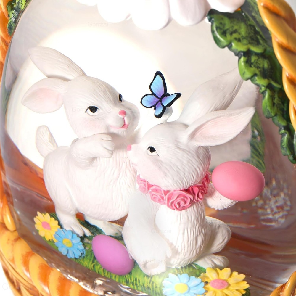 Easter Snow Globe Lantern Easter Decorations for Home with Timer Swirling Gli...