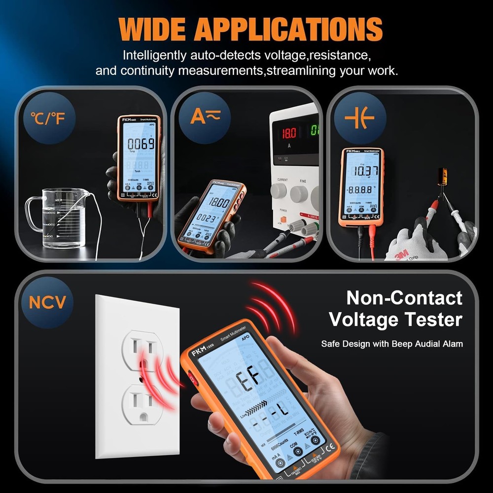 Digital Multimeter TRMS 6000 Counts Auto-Ranging AC/DC Voltage Current Tester