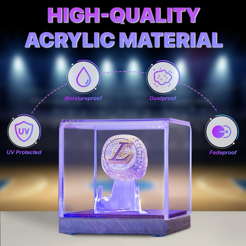 Championship Ring Display Case with Led Light, UV-Protected Clear