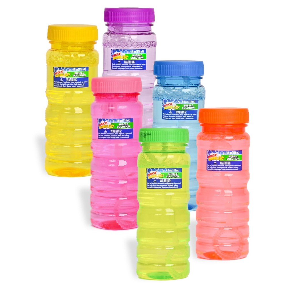 6 Pack Bubble Solution – 4oz Blower Bottles with 6-Hole 6Count, Multi