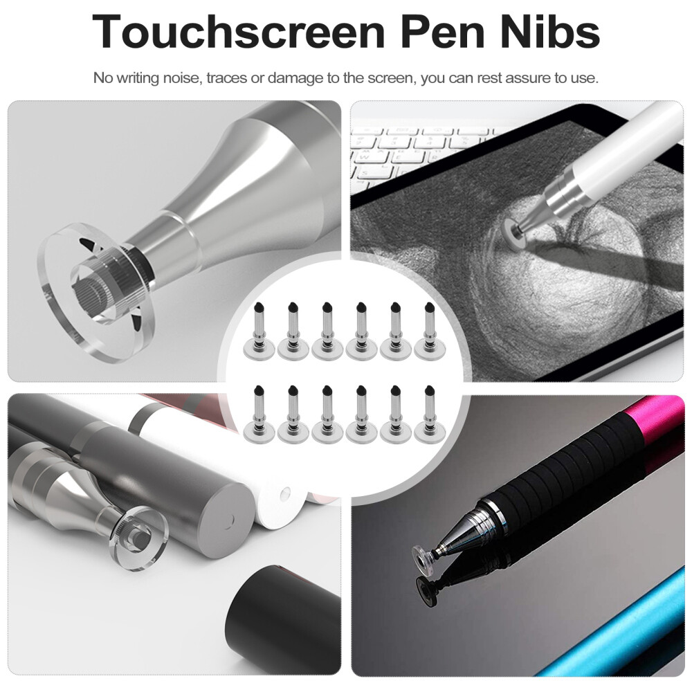 12Pcs Replacement Disc Tips Stylus Travel Universal Pen Refill Round Shape