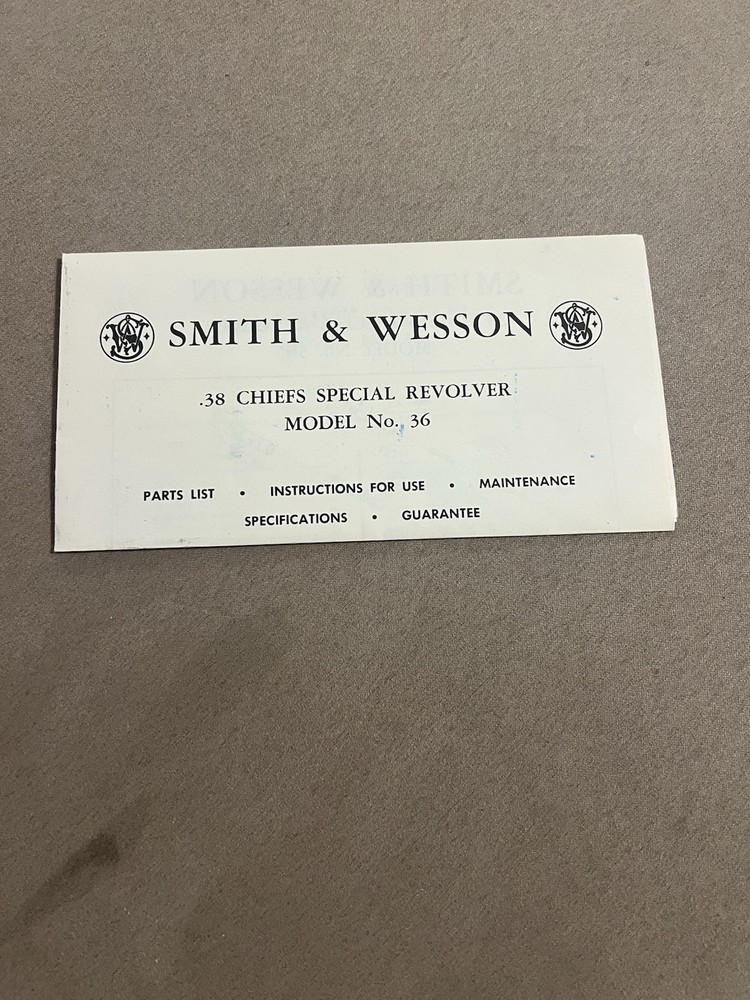 Factory Original Smith & Wesson Model 36 Manual S&W