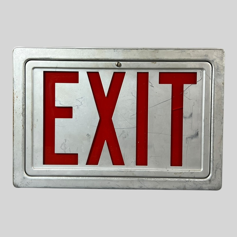 Vintage Industrial Metal EXIT Light Box, Illuminated
