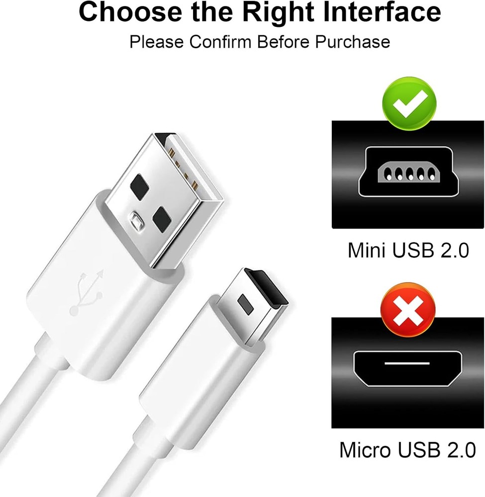 (2 Pack) Mini USB Charger and Data Cable for Texas Instruments White