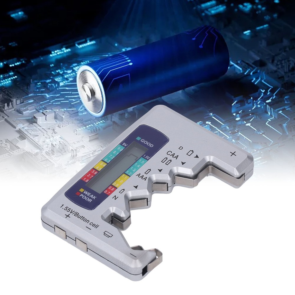 Digital Battery Tester LCD Screen Button Cell Battery Checker Silver