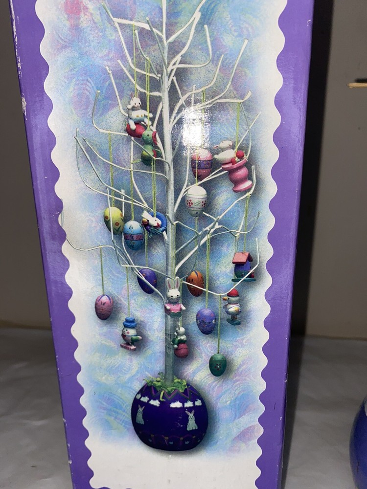 18" Easter Tree Wooden Ornaments Eggs Bunny Hand Painted