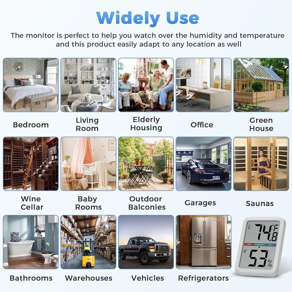 Precision Digital Thermometer & Hygrometer with Large LCD & Multiple Mounting...