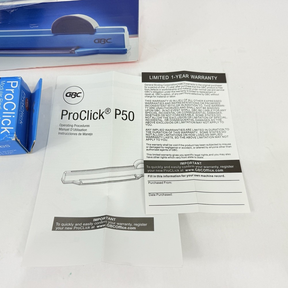 Gbc Proclick P50 Binding Machine Manual Proclick Up to 100 Sheets + Binds - NEW