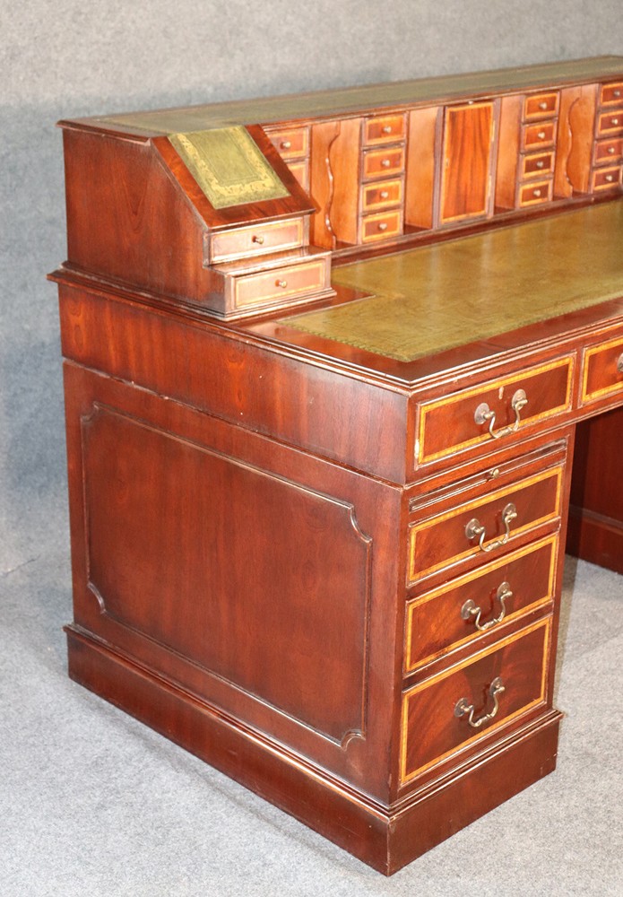 Unique Leather Top English Made Four Piece Executive with Superstructure