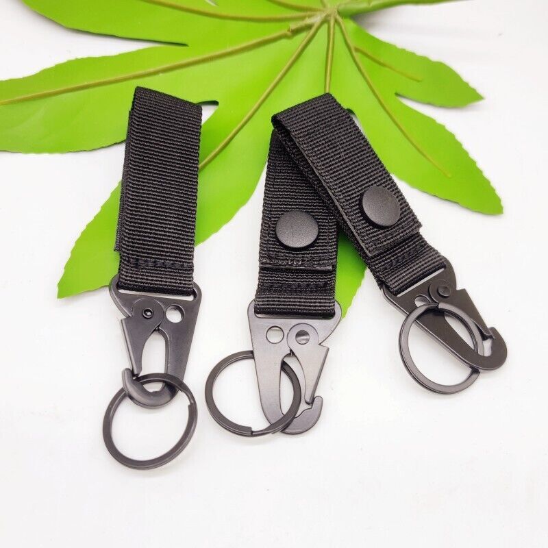 Duty Belt Key Holder, 3Pcs - Nylon Strap with Snap D-Sharp Clip Key Ring (Black)