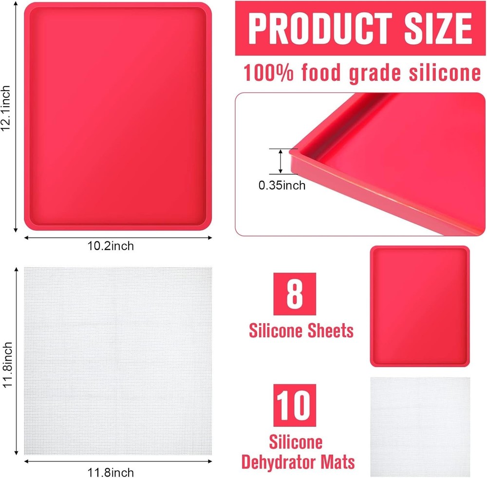 18-Piece Silicone Dehydrator Kit: Nonstick Mats & Mesh Sheets for Healthy Snacks