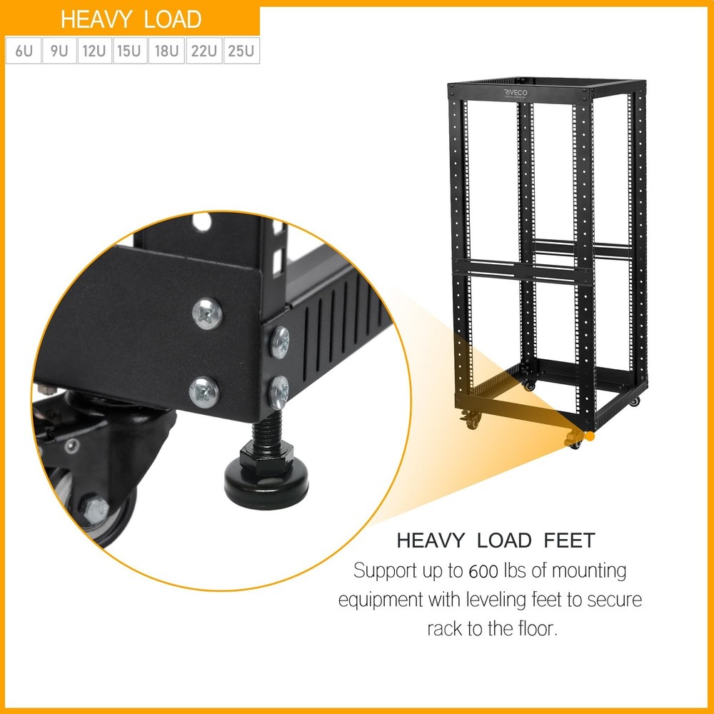 12U Server Rack Open Frame with Casters-RIVECO 4 Post Quick Assembly 19-inch,...