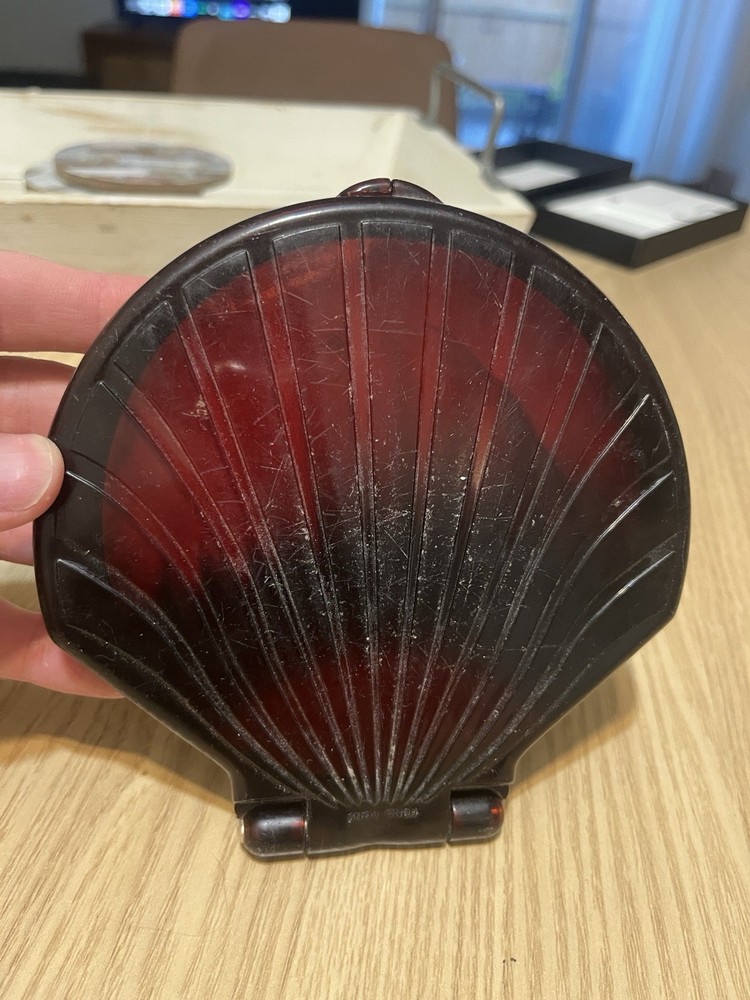 Vintage Seashell Tortoise Shell Plastic Compact Double Mirror