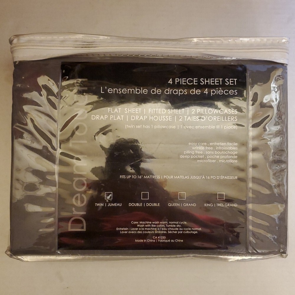 Dream Touch 4 Piece Sheet Set Grey Twin New