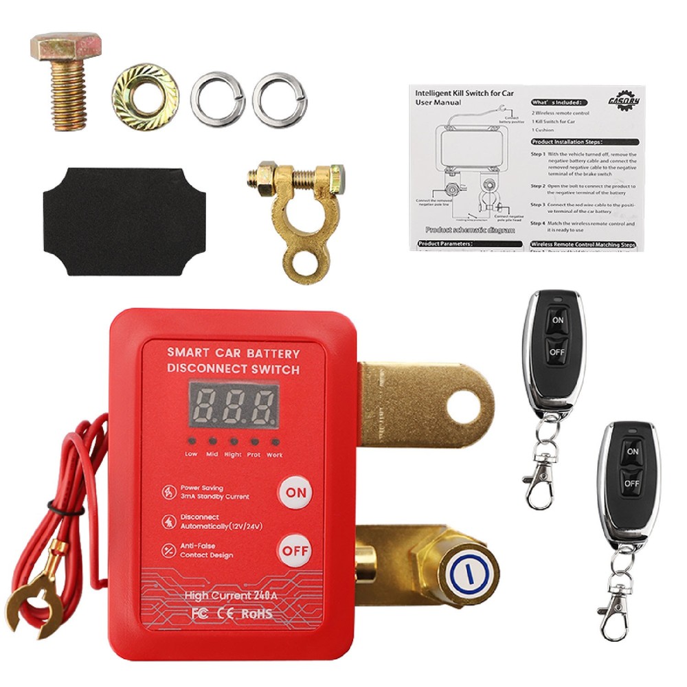 Remote Battery Disconnect Switch 12V/24V 240A Kill Switch LED Voltmeter Display～