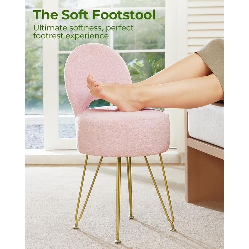 Faux Fur Vanity Stool W/ Storage Adjustable Backrest Comfortable Makeup Chair US