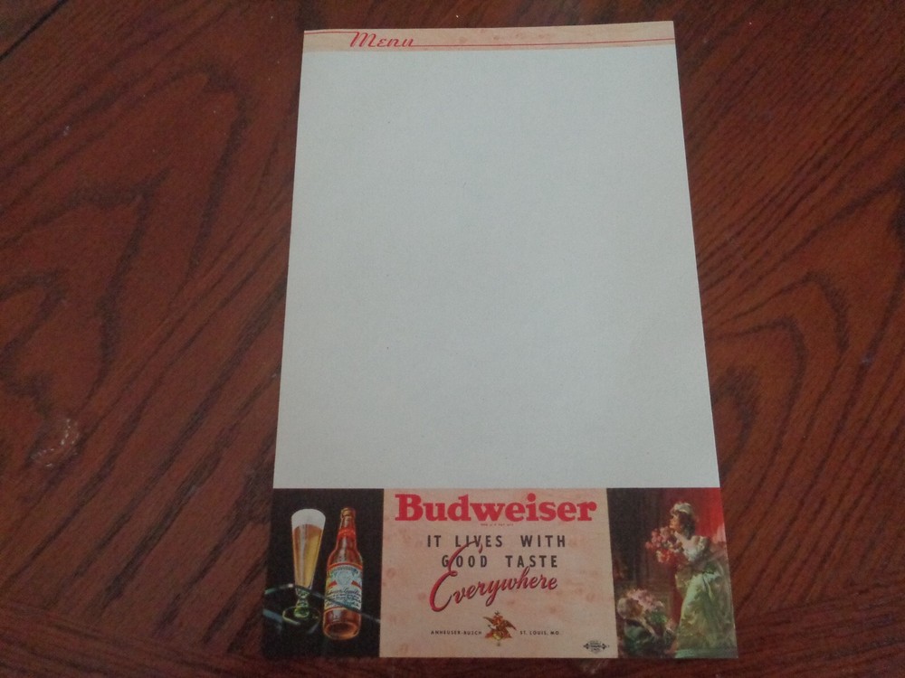 Budweiser Beer Menu Sheet