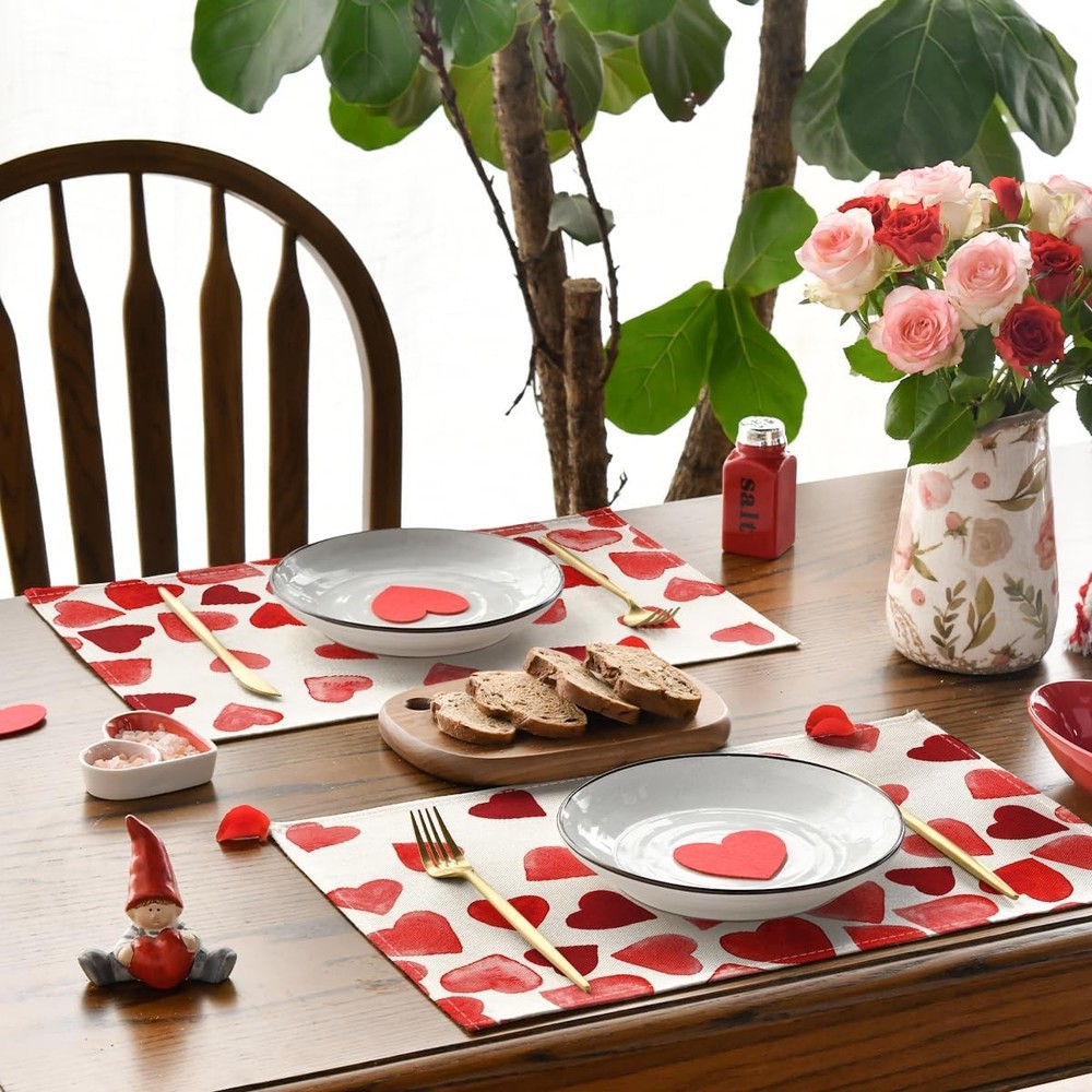 Artoid Mode Red Hearts Love Placemats Set Rectangular 4 Pcs, 12" x 18",