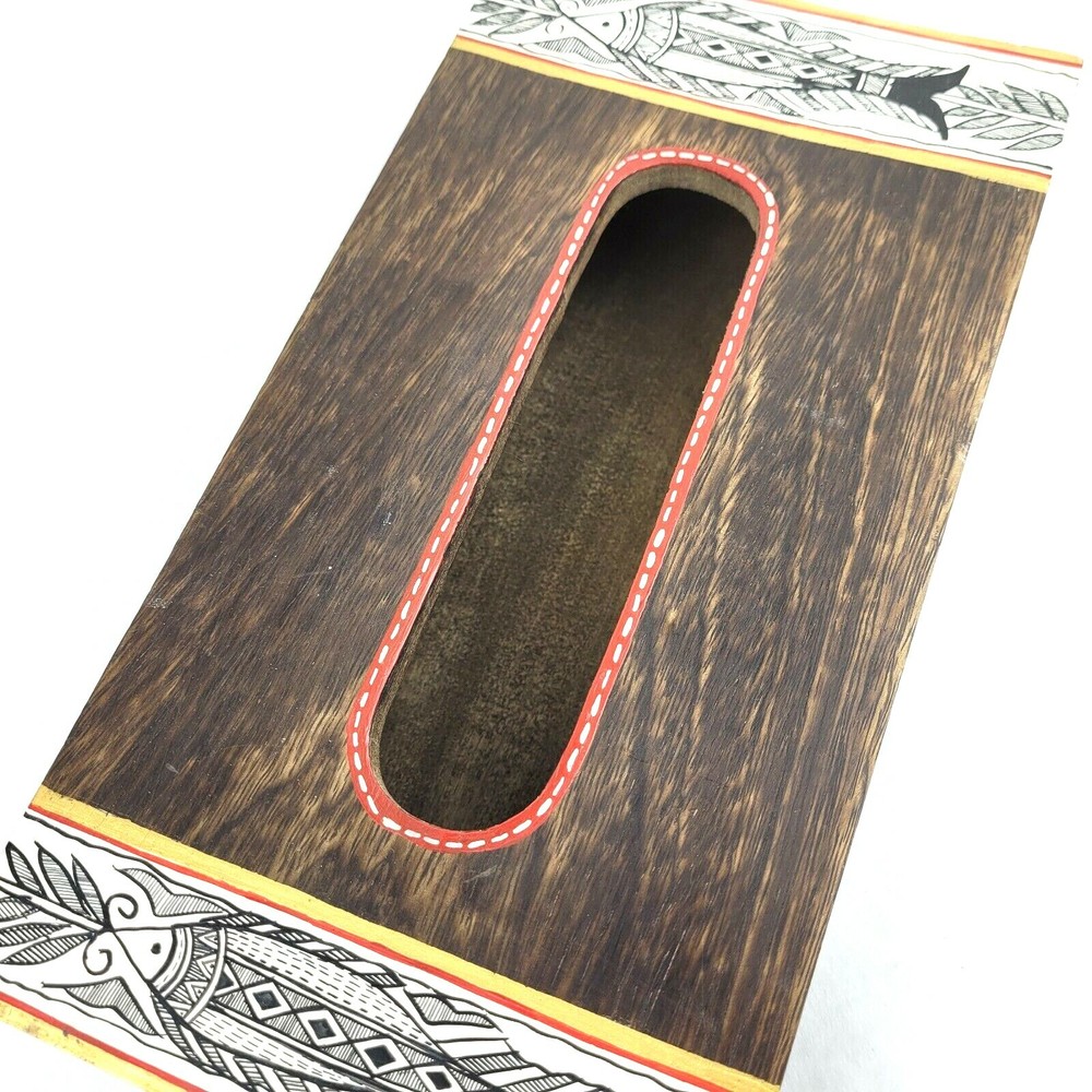 Wood Tissue Box Hand Painted Holder Boho Rustic Decor Hinged Tissue Paper Holder