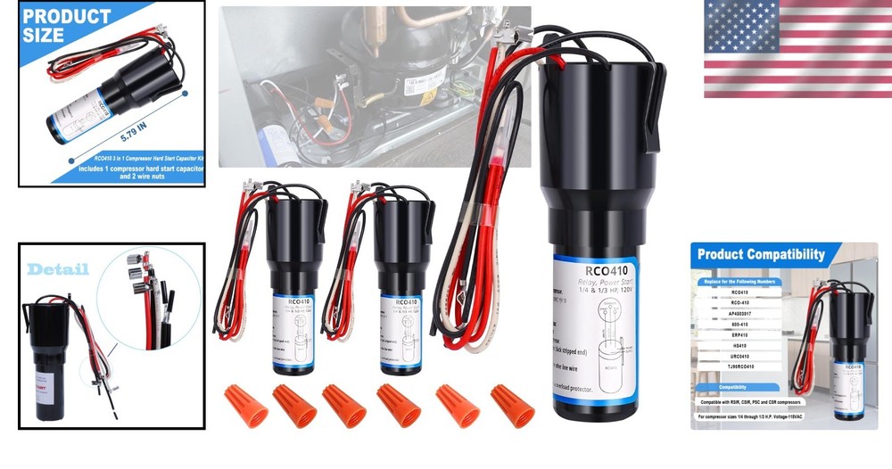 Easy-Install Compressor Hard Start Kit - 3 Components for 1/4-1/3 HP Units