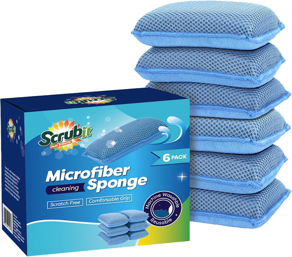 Miracle Microfiber Kitchen Sponge by  (6 Pack) - Non-Scratch Heavy Duty Dishwash