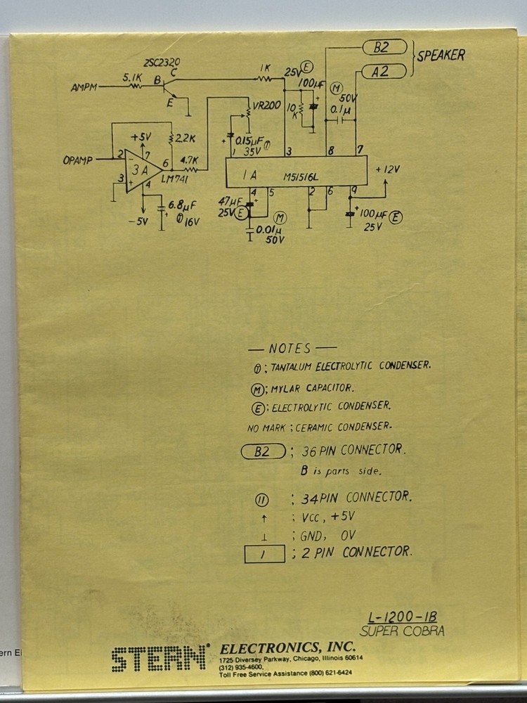 ORIGINAL-STERN-SUPER COBRA-ARCADE-SCHEMATICS