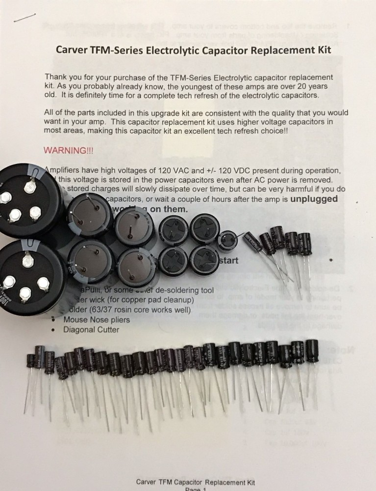 CARVER TFM-35 and TFM-35X complete Tech Refresh / Repair Cap Kit