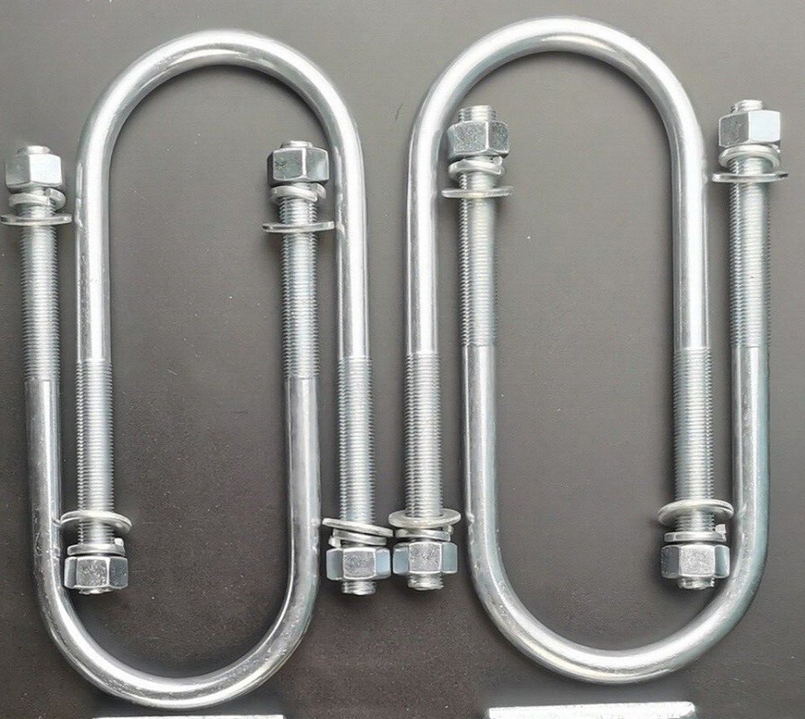 Four 1/2" x 3" x 7" Long Round End 3" Rear Axle U-Bolts with hardware