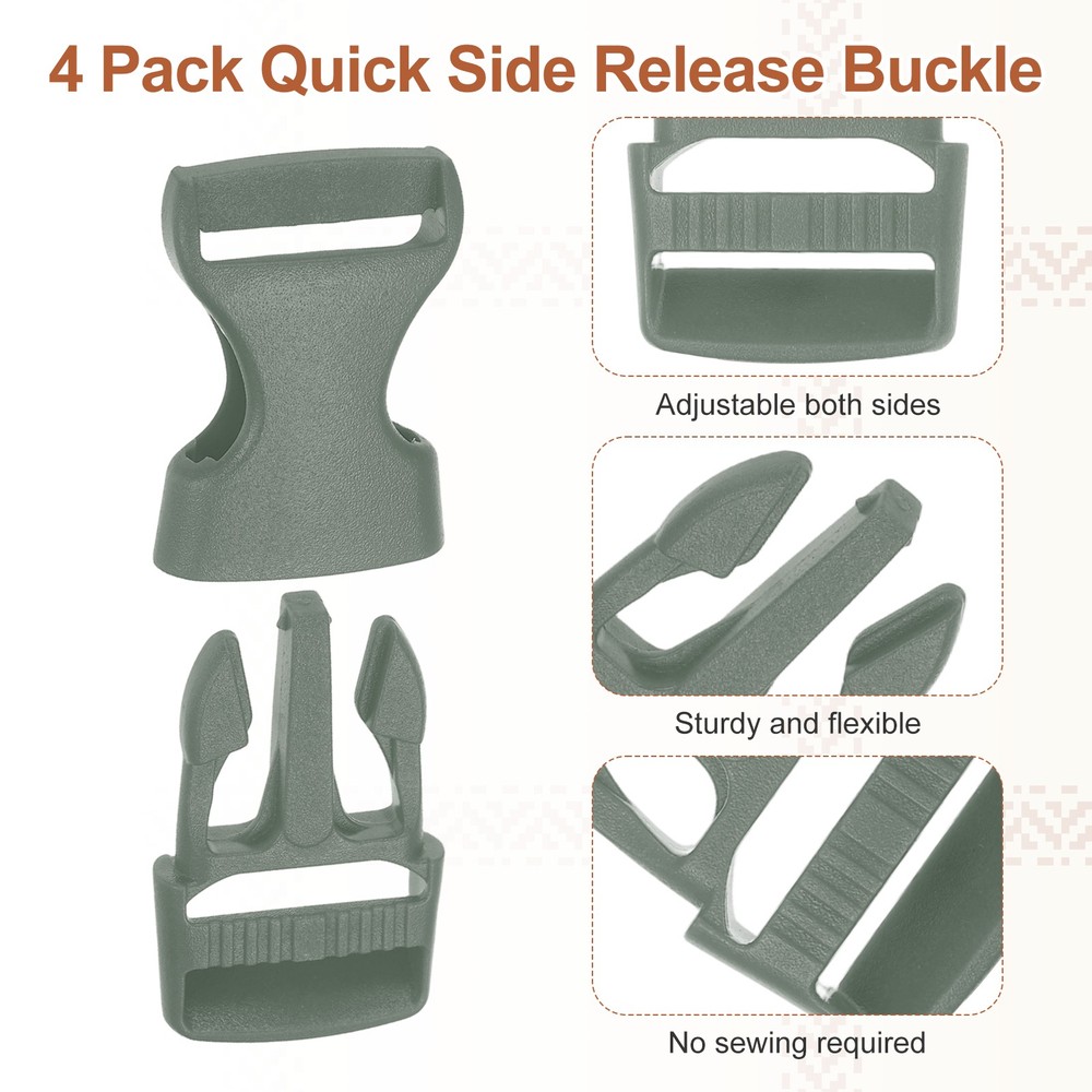 4 Pack Quick Side Release Buckle, 0.8" Plastic Buckle Clip, deep Green