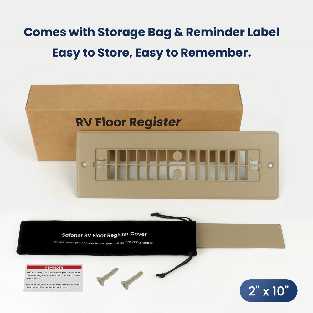 Safoner Aluminum RV Floor Register for 2"x10" Vent with Removable Pet-safe Cover